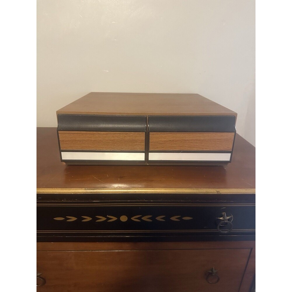 VHS 24 Cassette Tape Holder Videotape Storage Case Faux Wood Grain